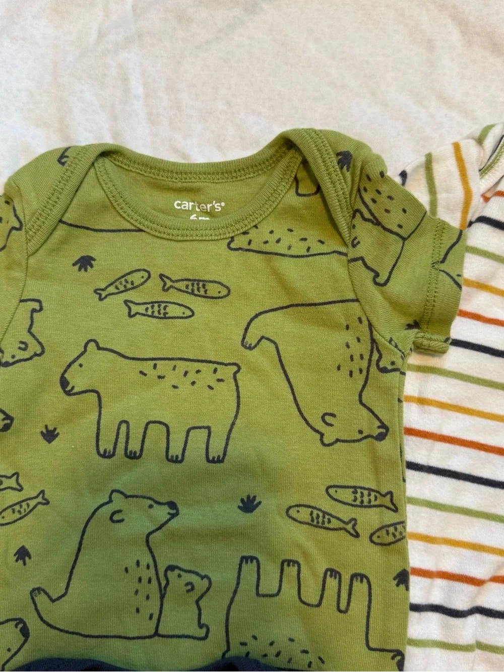 Carter's 6M Multi-Color Baby Bodysuit Set - Green, Rust, Navy, Gray, Cream
